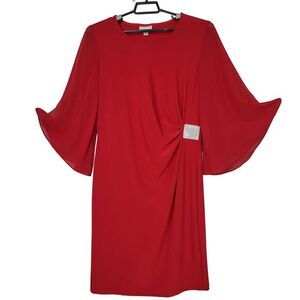 Dress‎ Barn Cocktail Dress Embellished Waist Sheer Bell Sleeve Red Women 12